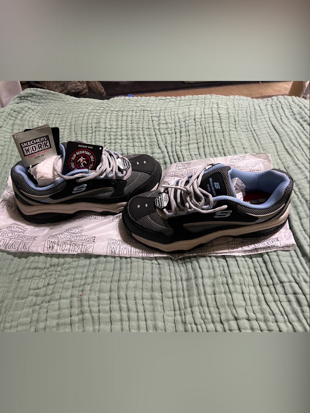 Skechers Women’s  Black, Gray & Blue Work Shoes Steel Toe Memory Foam